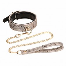 Microfiber Snake Print Collar & Leash White W Leather Lining Microfiber Snake Print Collar & Leash White W Leather Lining