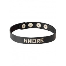 Wordband Collar Whore Black Leather