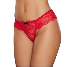 Allure Babe-a-licious Wide Lace Band Thong with Black Lace Up On Back Red O/S